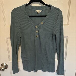 Lucky Brand Teal Ribbed Long Sleeve Top